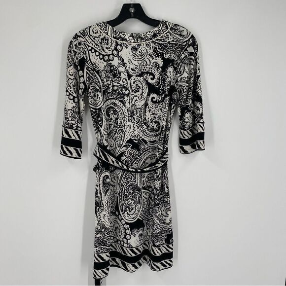Alfani Women’s Jersey Knit Paisley Print 3/4 Sleeve Mini Belted Dress size S - Picture 3 of 3